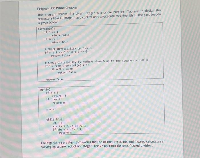 Program \#3: Prime Checker This program checks if a | Chegg.com