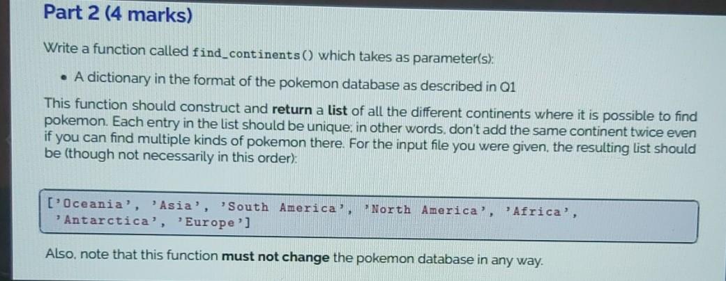 Solved Write a function called pokemon_in_continent) which