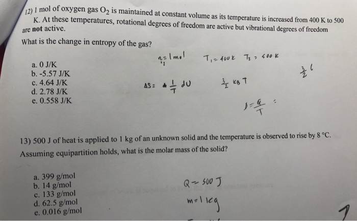 Solved 2 1 Mol Of Oxygen Gas O2 Is Maintained At Constan Chegg Com