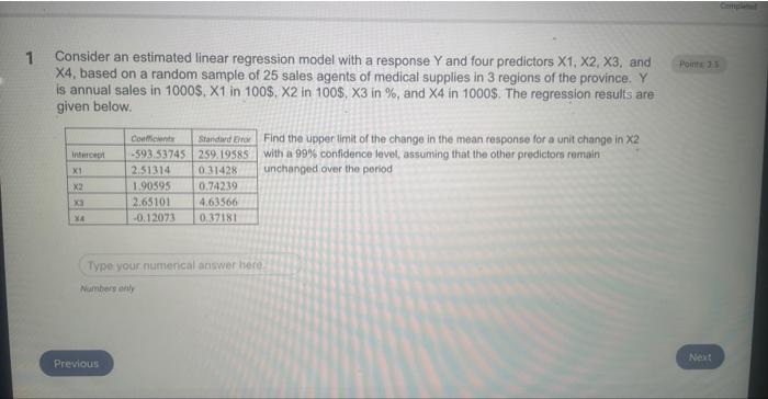 Solved Consider an estimated linear regression model with a | Chegg.com
