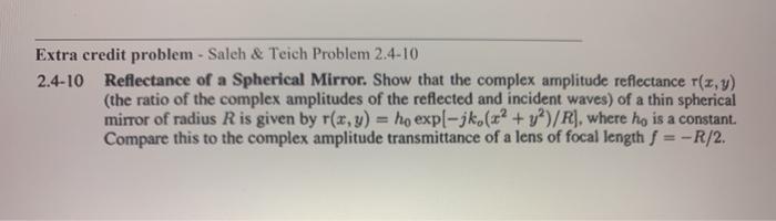 Solved Extra credit problem Saleh & Teich Problem 2.410