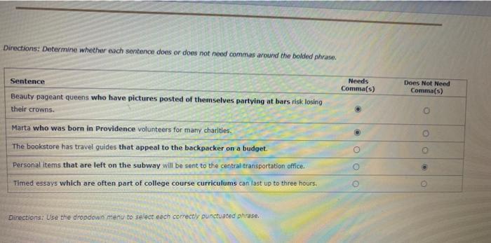 Solved Directions Determine Whether Each Sentence Does Or Chegg