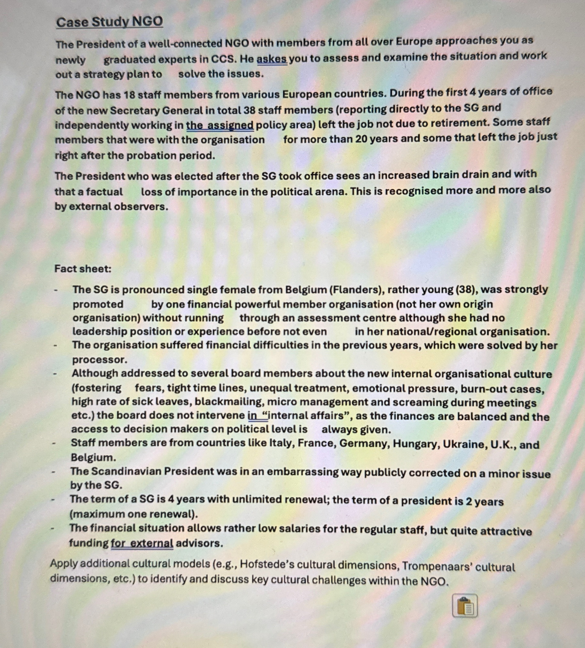 Solved Case Study NGOThe President of a well-connected NGO | Chegg.com