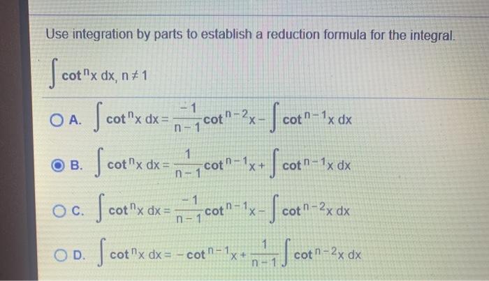 integration of cot x dx formula