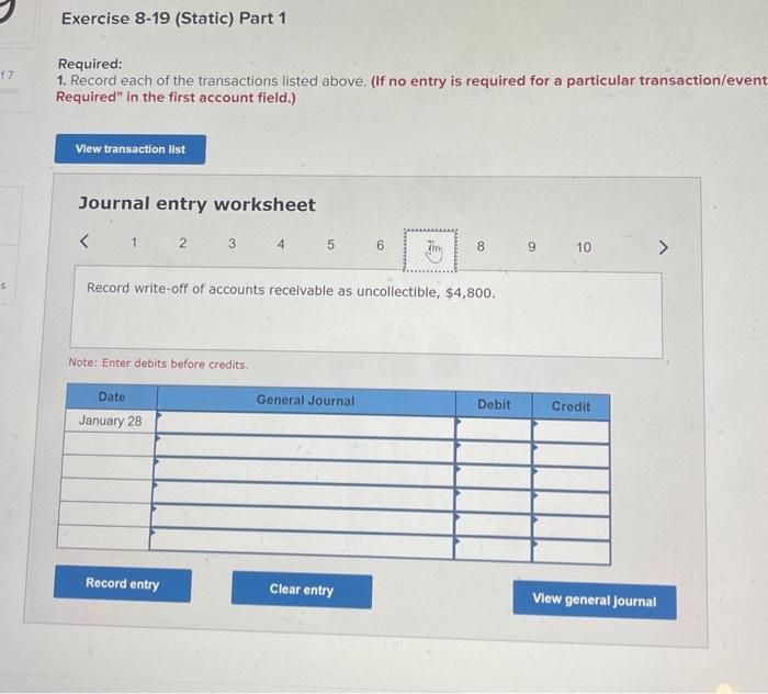 Solved Required information Exercise 8-19 (Static) Complete | Chegg.com