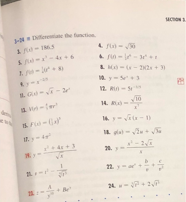 Solved Section 3 3 24 Differentiate The Function 3 F X Chegg Com