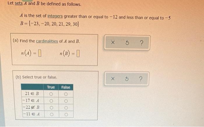 Solved Let sets A and B be defined as follows. A is the set | Chegg.com