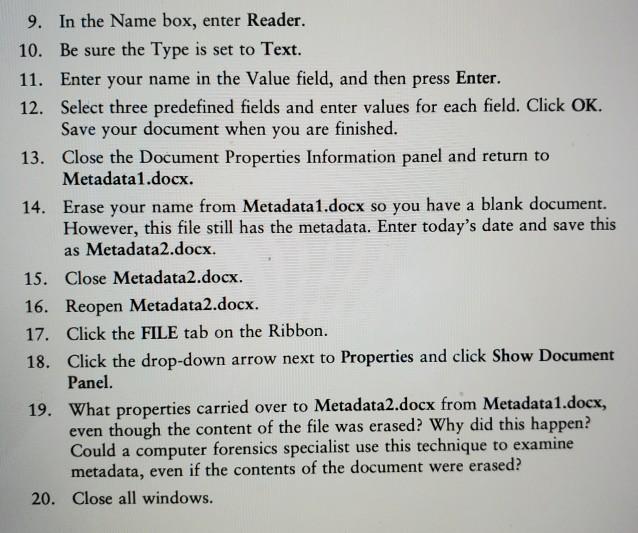 Solved Project 13-3: Entering and Viewing Metadata Although | Chegg.com