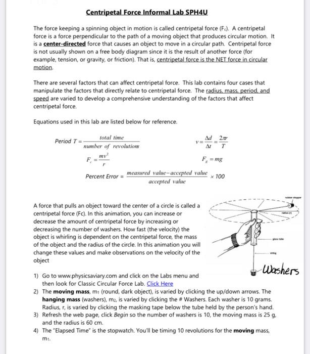 Solved Centripetal Force Informal Lab SPH4U The force