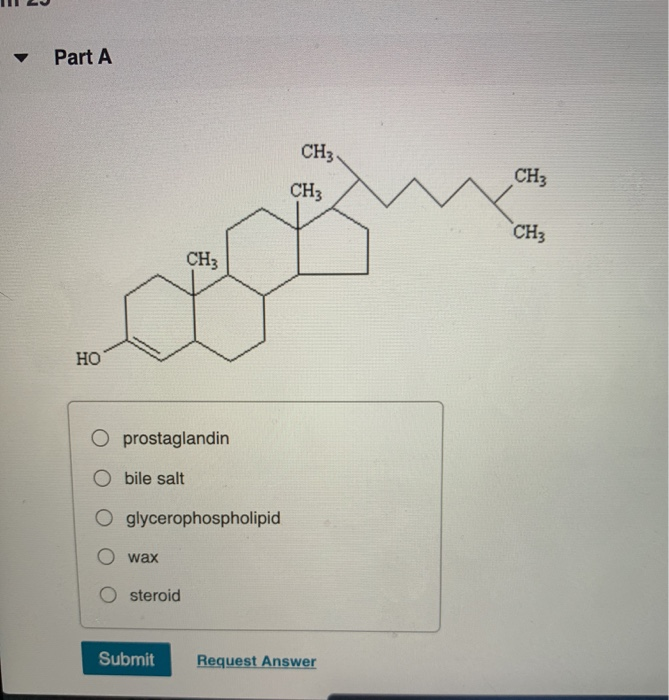 Solved Part A CH3 CH3 CH3 CH3 CH3 HO O prostaglandin O bile | Chegg.com