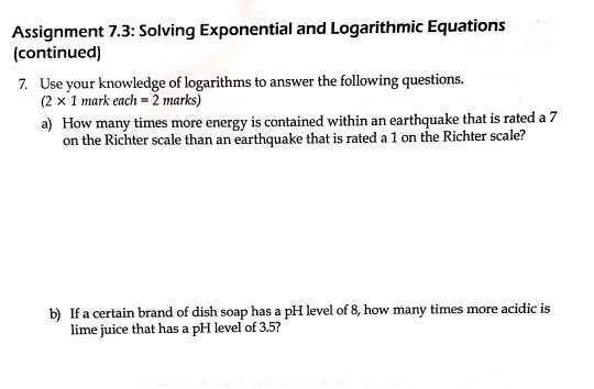 Solved Assignment 7.3: Solving Exponential and Logarithmic | Chegg.com
