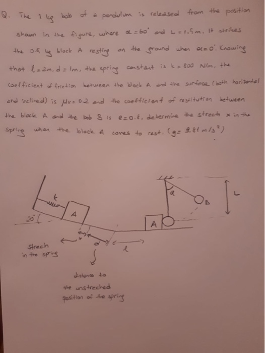 Solved Block A Q The 1 Kg Bob Of A Pendulum Is Released Chegg Com