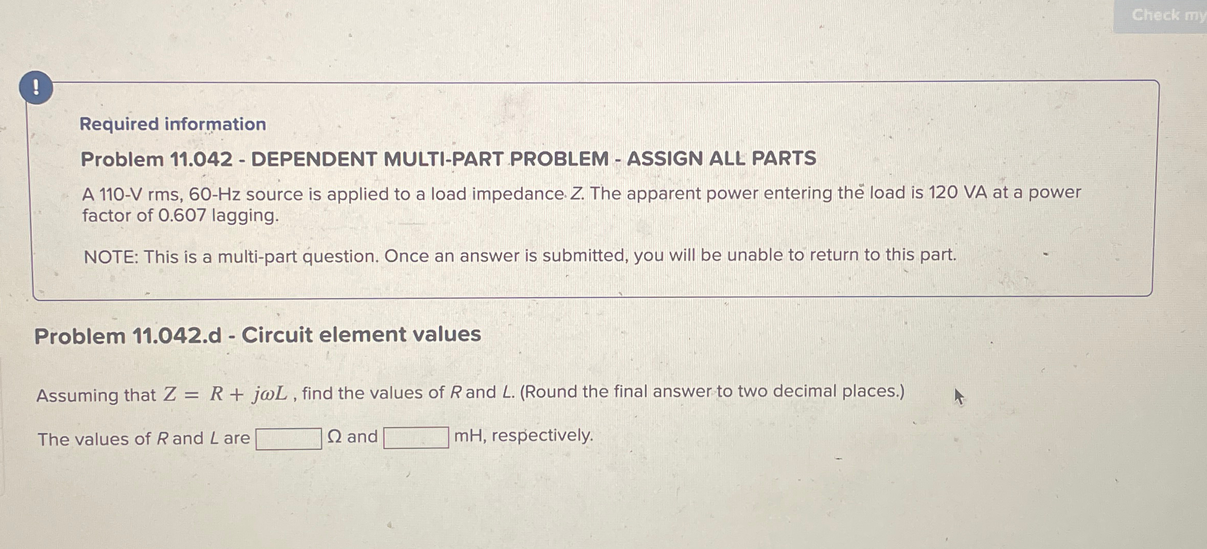 Solved Check!Required InformationProblem 11.042 - ﻿DEPENDENT | Chegg.com