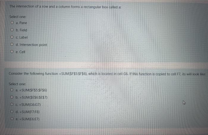 Solved The intersection of a row and a column forms a Chegg