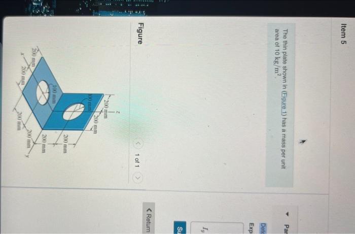 Solved The thin plate shown in (Figure 1) has a mass per | Chegg.com
