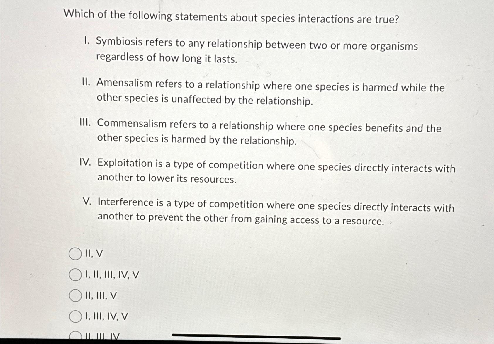 Solved Which Of The Following Statements About Species | Chegg.com