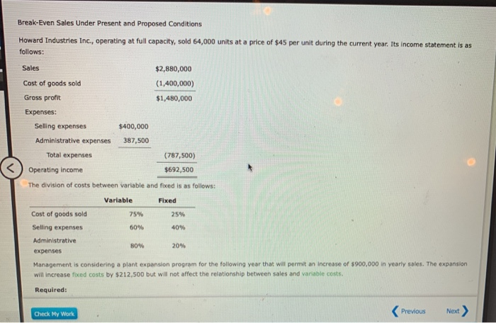 Solved Break Even Sales Under Present And Proposed Chegg