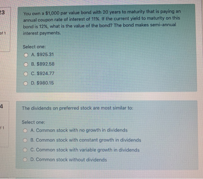 Solved A share of preferred stock is paying an annual