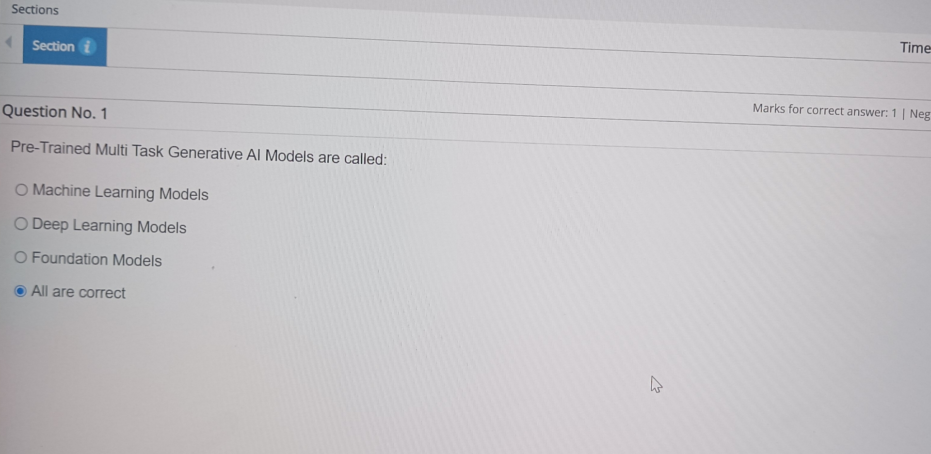 Solved SectionsQuestion No. 1Marks for correct answer: 1 | | Chegg.com