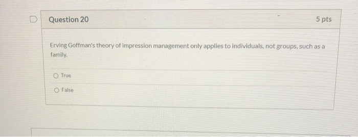 Erving Goffman's Theory Of Impression Management Only | Chegg.com