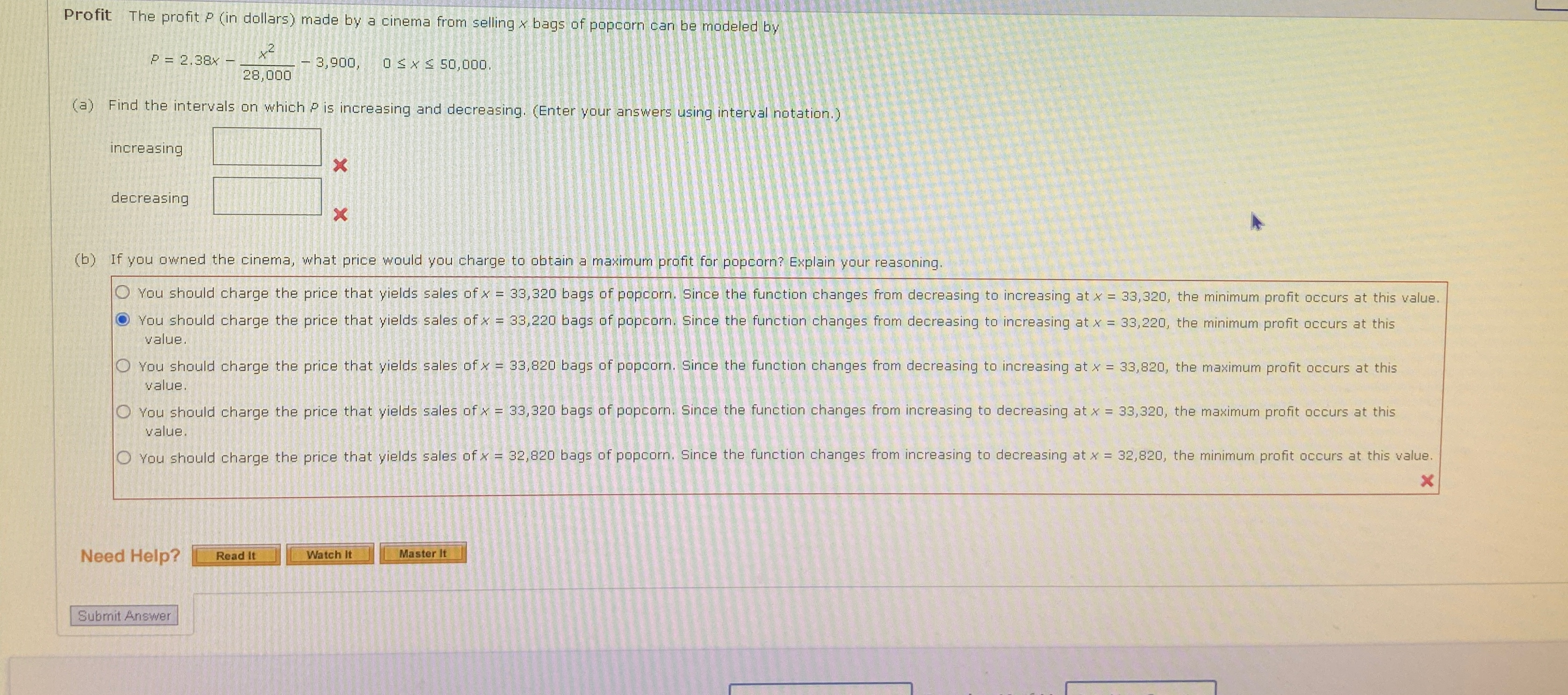 Solved Profit The profit P (in dollars) ﻿made by a cinema