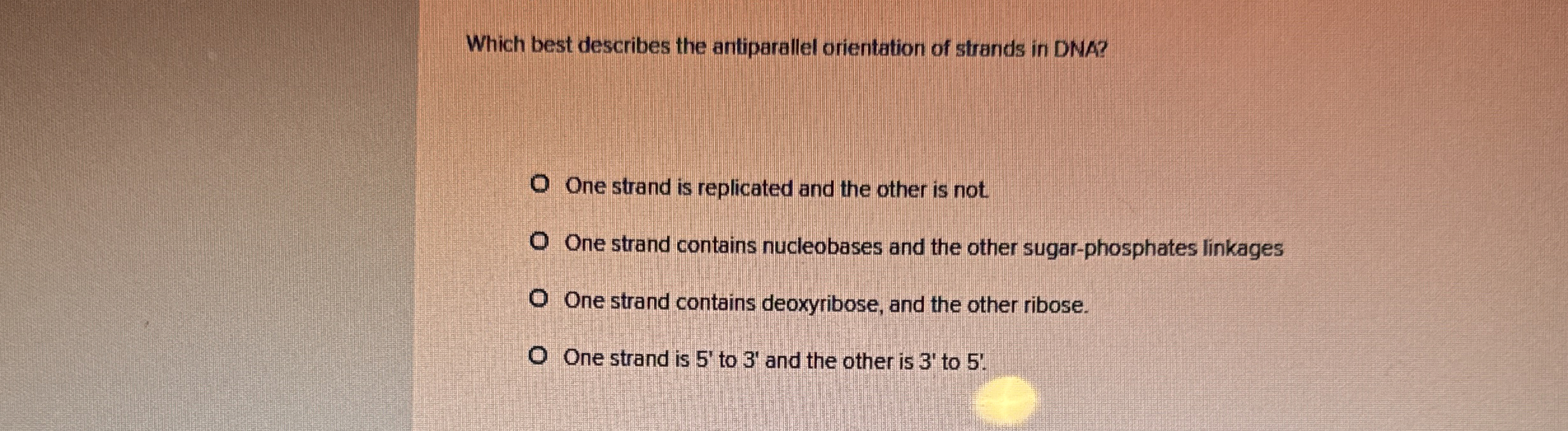 Solved Which best describes the antiparallel orientation of | Chegg.com