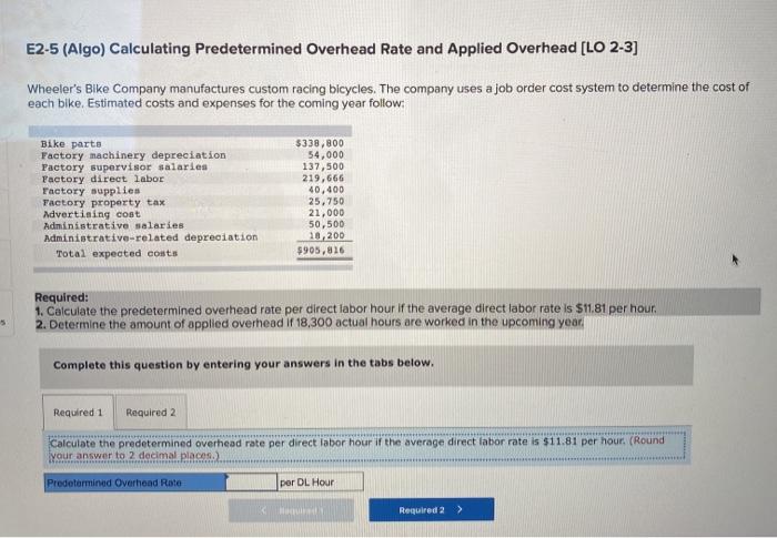 Solved E2 5 Algo Calculating Predetermined Overhead Rat Chegg Com