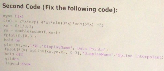Solved Second Code (Fix the following code): XS ys syma [(x) | Chegg.com