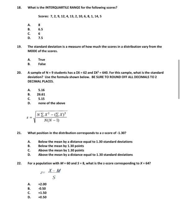 Solved 18. What is the INTERQUARTILE RANGE for the following | Chegg.com