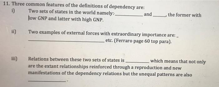 Solved 11 Three Common Features Of The Definitions Of Chegg Com