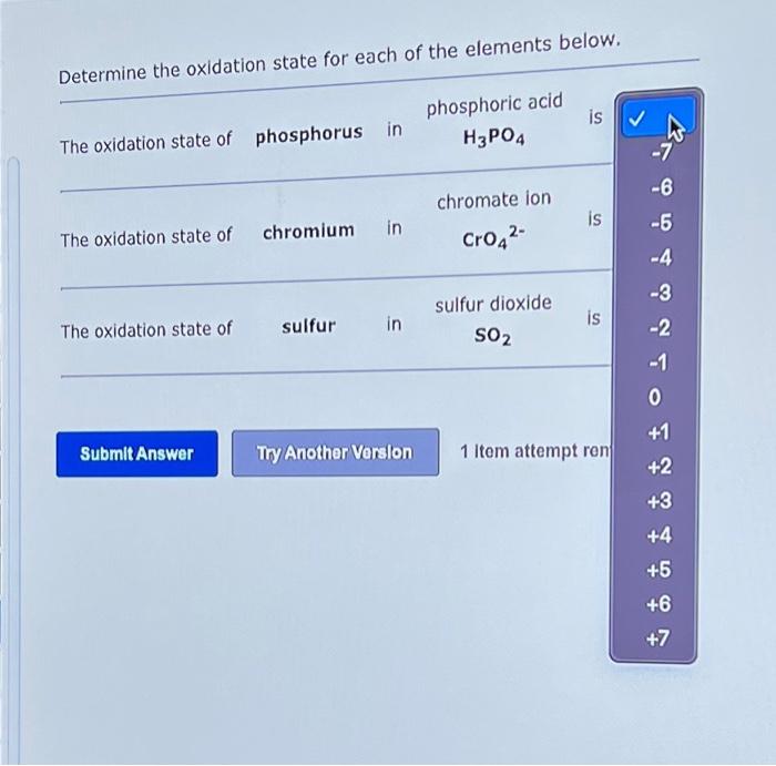 Solved Determine the oxidation state for each of the | Chegg.com