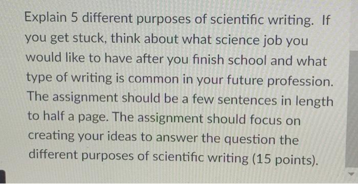 Solved Explain 5 Different Purposes Of Scientific Writing. | Chegg.com