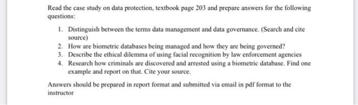 Solved Read the case study on data protection, textbook page | Chegg.com