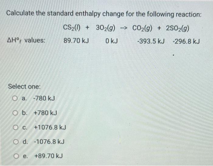 Solved Calculate The Standard Enthalpy Change For The | Chegg.com