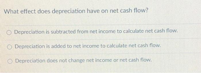 Solved What effect does depreciation have on net cash flow? | Chegg.com