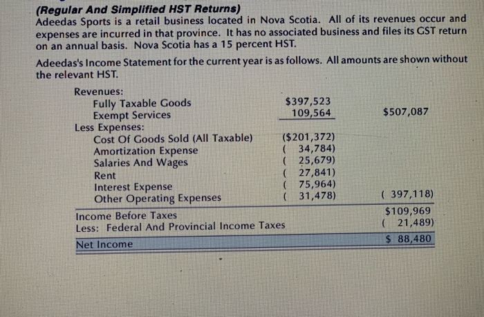 Regular And Simplified HST Returns) Adeedas Sports | Chegg.com