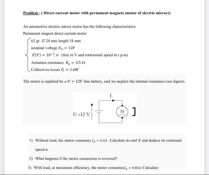 Solved Problem Direct Current Motor With Permanent Mag Chegg Com