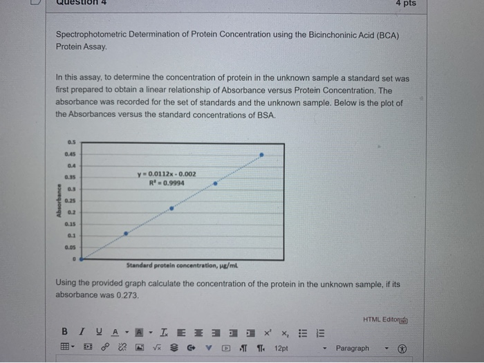 Solved 4 pts Spectrophotometric Determination of Protein