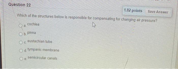Solved Question 22 1.82 points Save Answer Which of the | Chegg.com