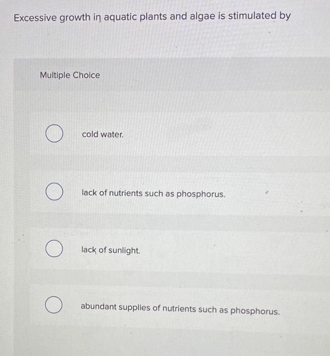 Solved Excessive growth in aquatic plants and algae is