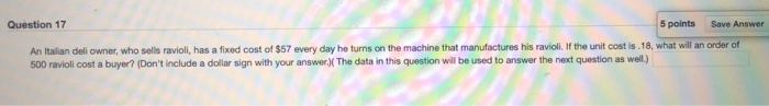 Solved Question 17 5 points Save Answer An Italian deli | Chegg.com