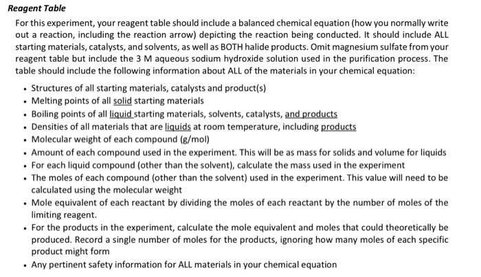 Solved Hey, I dont know how to write a reagent table for | Chegg.com