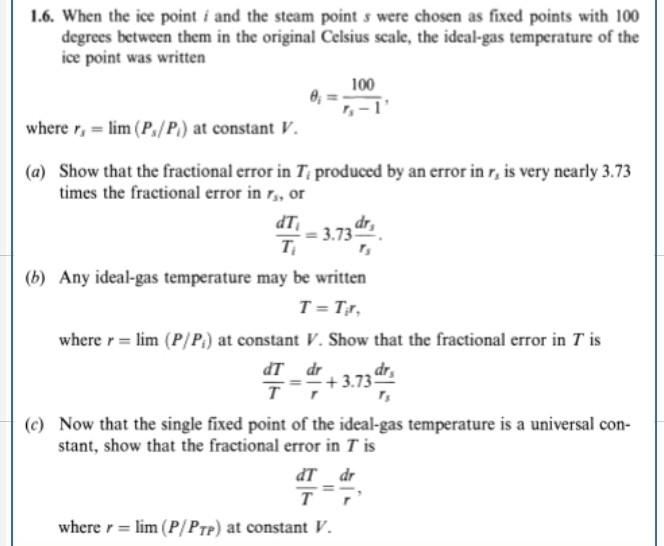 Solved 1.6. When the ice point i and the steam point s were | Chegg.com