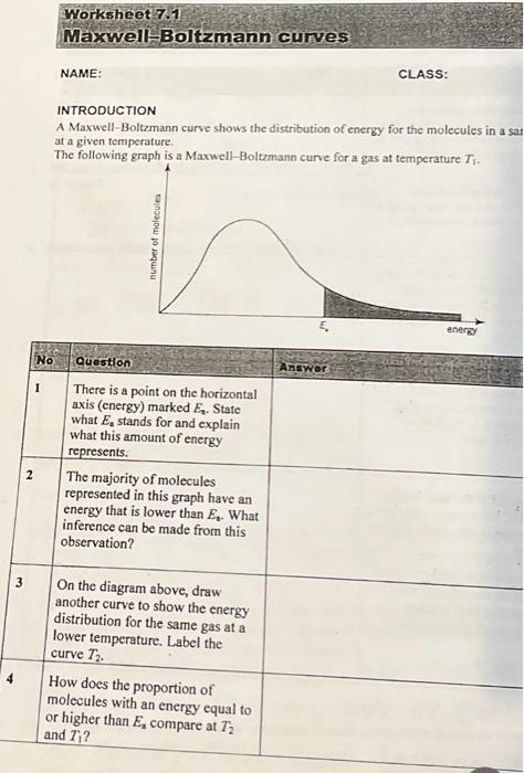 INTRODUCTION
A Maxwell-Boltzmann curve shows the distribution of energy for the molecules in a sai at a given temperature.
Th