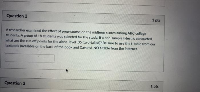 Solved Question 2 1 pts A researcher examined the effect of | Chegg.com