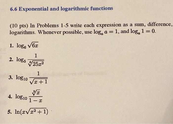 Solved 6.6 Exponential and logarithmic functions (10 pts) In | Chegg.com