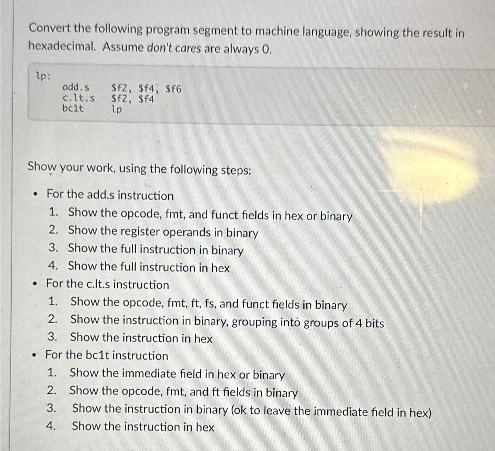 Solved Convert the following program segment to machine | Chegg.com