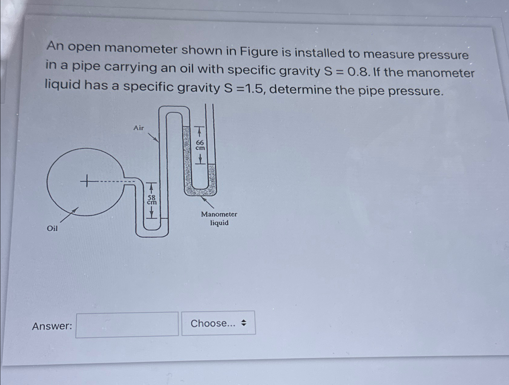 An open manometer shown in Figure is installed to