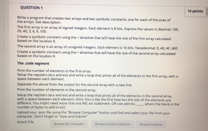 QUESTION 1 Write a program that creates two arrays | Chegg.com