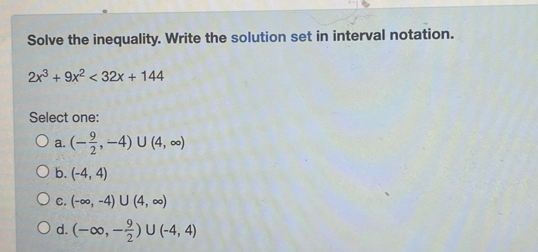 Solved Solve the inequality. Write the solution set in | Chegg.com
